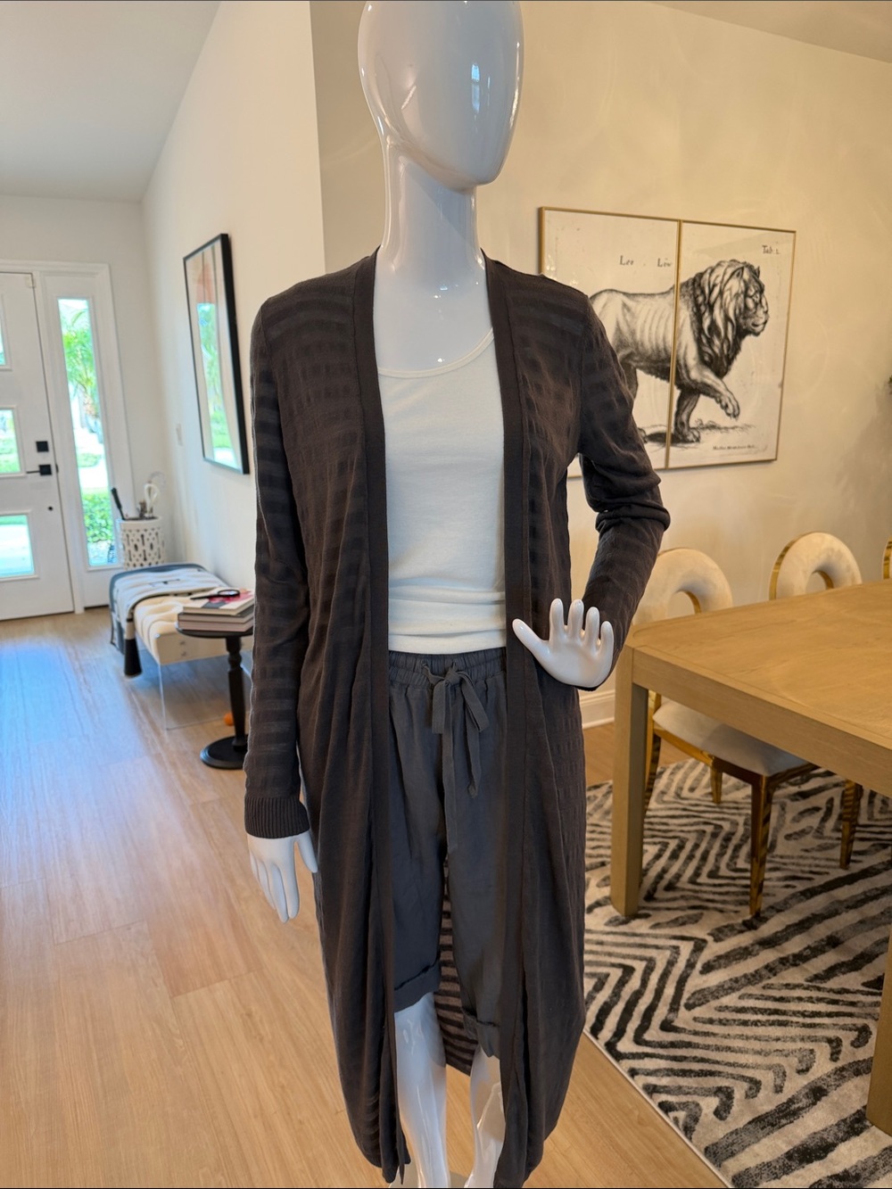 Long Open-Front Women's Cardigan Dark Grey